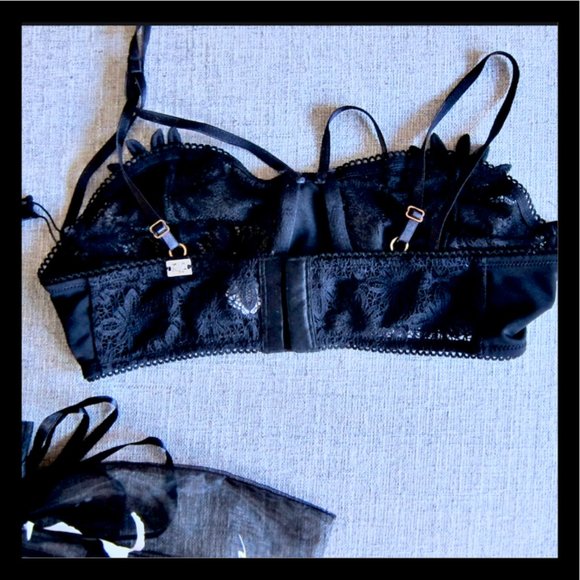 For Love and Lemons SKIVVIES Flower Half Cup Sexy Black Underwire Bra Small - Picture 5 of 9